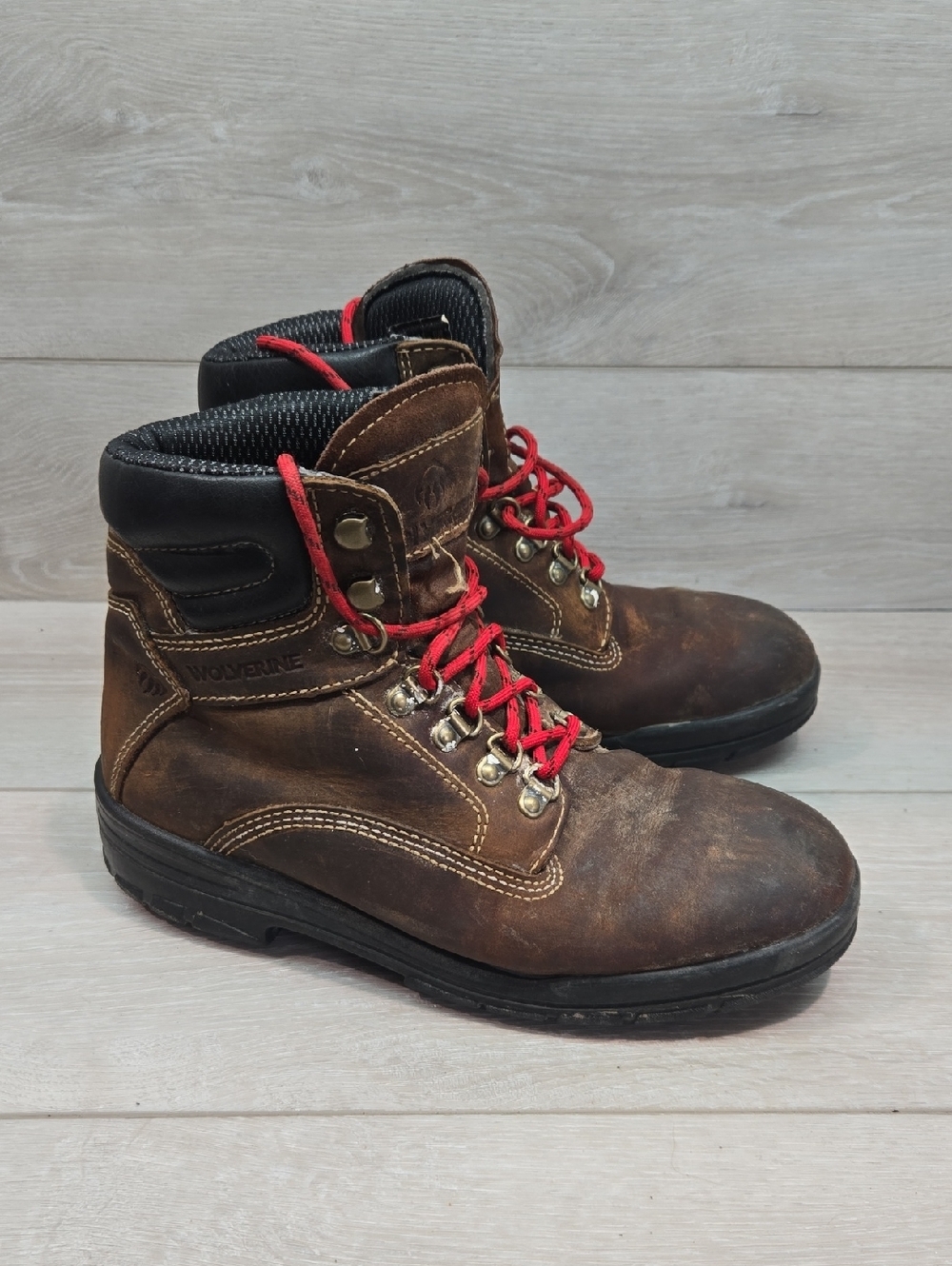 Vintage Wolverine Men’s Brown Soft Toe Work Boots with Red Laces Shoes Sz 7M